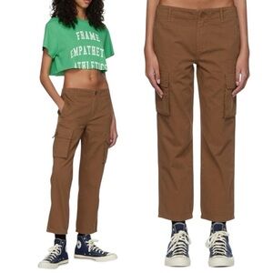 Frame Relaxed Low Rise Utility Cargo Pants Washed Latte 4 Baggy Loose Y2K Brown
